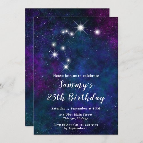 Aquarius Zodiac Constellation Birthday Party Invitation