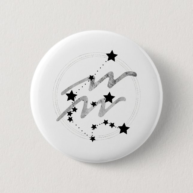 Aquarius zodiac constellation black and silver button (Front)