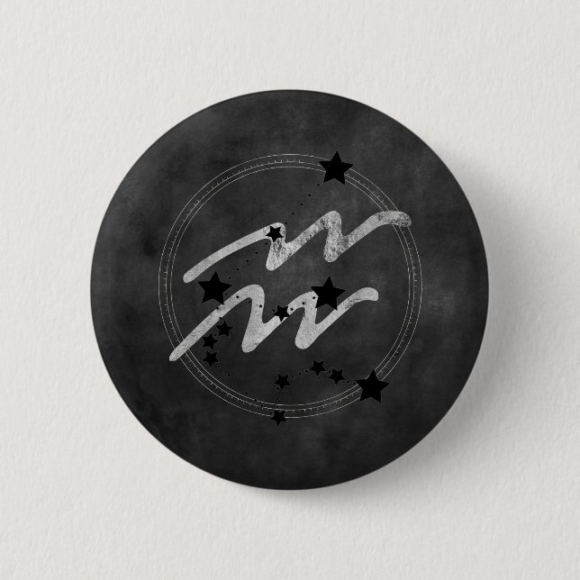 Aquarius zodiac constellation black and silver button (Front)