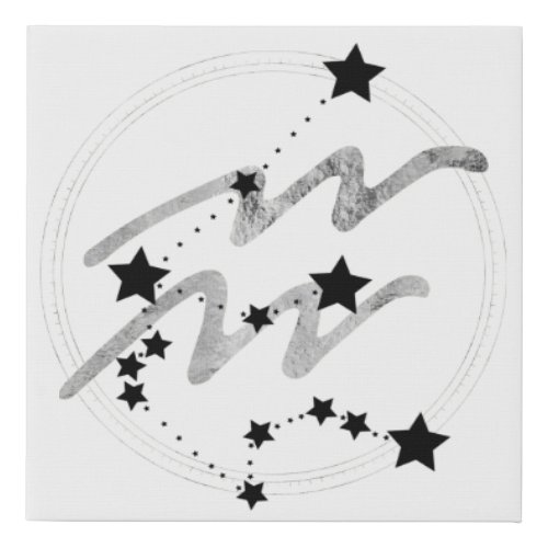 Aquarius zodiac constellation black and silver faux canvas print