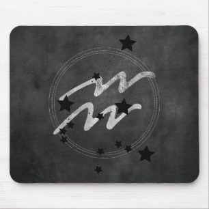 Aquarius zodiac constellation black and silver  mouse pad