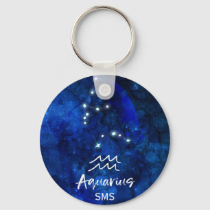 Aquarius Zodiac Constellation Blue Galaxy Monogram Keychain