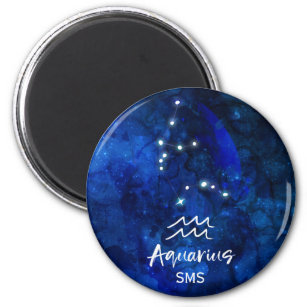 Aquarius Zodiac Constellation Blue Galaxy Monogram Magnet