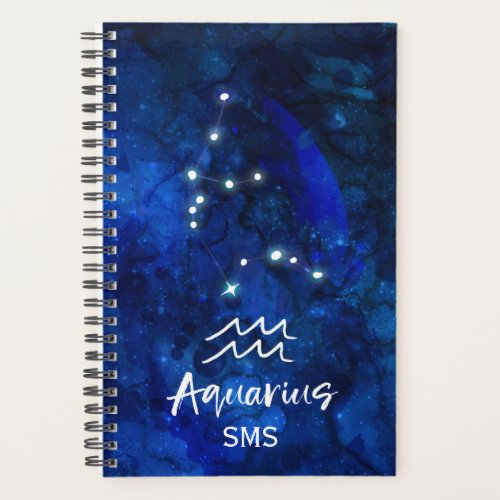 Aquarius Zodiac Constellation Blue Galaxy Monogram Planner