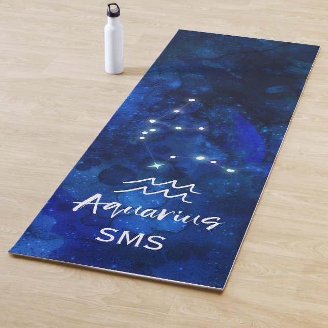 Aquarius Zodiac Constellation Blue Galaxy Monogram Yoga Mat (In Situ)