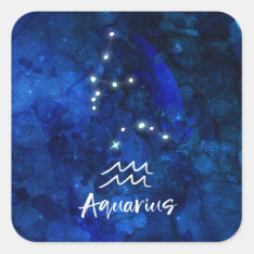 Aquarius Zodiac Constellation Blue Galaxy Sky Square Sticker at Zazzle