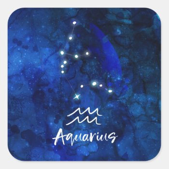 Aquarius Zodiac Constellation Blue Galaxy Sky Square Sticker by GraphicBrat at Zazzle