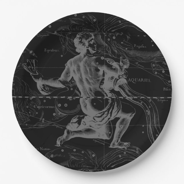 Aquarius Zodiac Constellation Engraving Hevelius Paper Plates (Front)