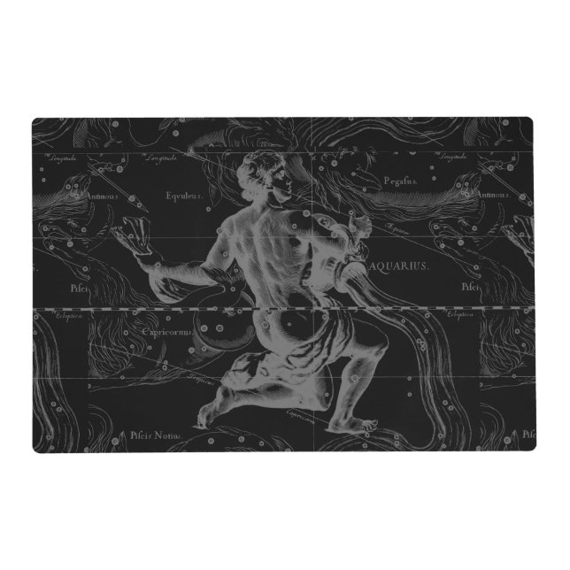 Aquarius Zodiac Constellation Engraving Hevelius Placemat (Front)