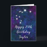 Aquarius Zodiac Constellation Happy Birthday Card<br><div class="desc">This cosmic and celestial birthday card can be personalized with a name or title such as mom, daughter, granddaughter, niece, friend etc. The design features the Aquarius zodiac constellation on a dark blue and purple watercolor galaxy background with scattered stars. The text combines handwritten script and modern serif fonts for...</div>
