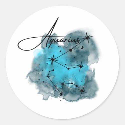 Aquarius Zodiac Constellation Watercolor Classic Round Sticker