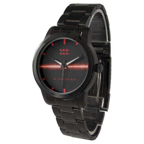 Aquarius Zodiac Cool Red Fire Line Custom Name Watch