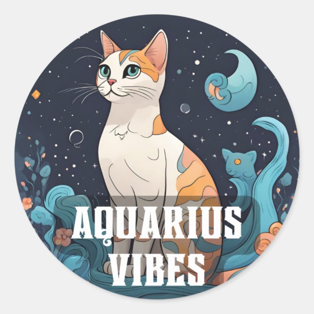 Aquarius Zodiac Decal for Astrology Lovers Classic Round Sticker (Front)