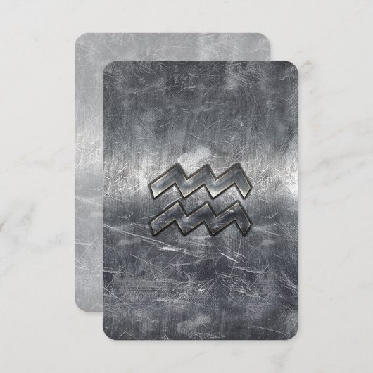 Aquarius Zodiac Distressed Silver Steel Style (Front/Back)
