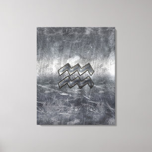 Aquarius Zodiac Distressed Silver Steel Style Canvas Print