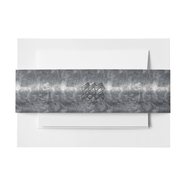 Aquarius Zodiac Distressed Silver Steel Style Invitation Belly Band (Front Example)