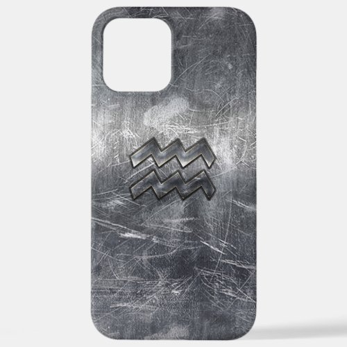 Aquarius Zodiac Distressed Silver Steel Style iPhone 12 Pro Max Case