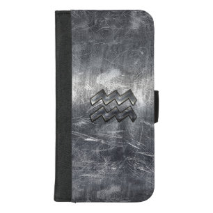Aquarius Zodiac Distressed Silver Steel Style iPhone 8/7 Plus Wallet Case