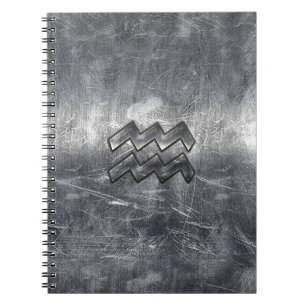 Aquarius Zodiac Distressed Silver Steel Style Notebook