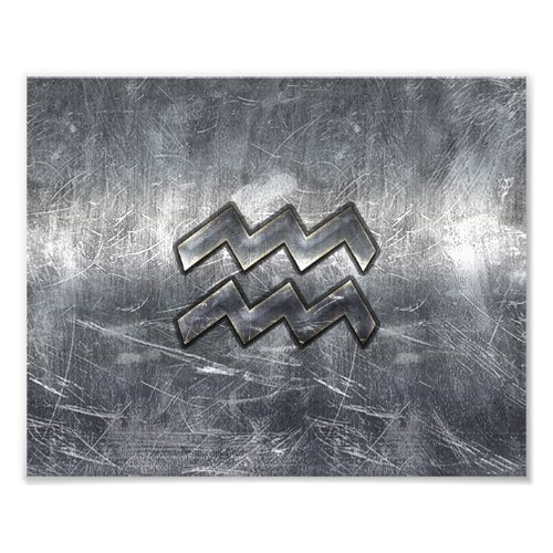 Aquarius Zodiac Distressed Silver Steel Style Photo Print