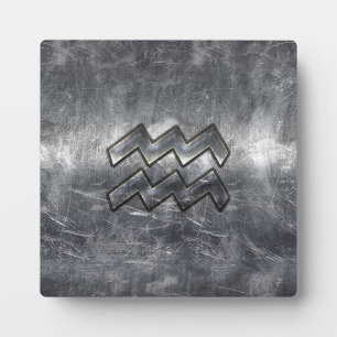 Aquarius Zodiac Distressed Silver Steel Style Plaque