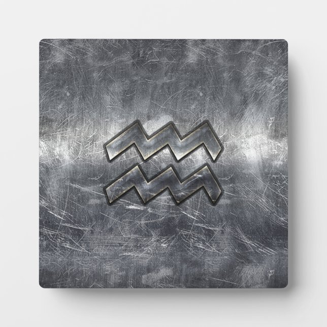 Aquarius Zodiac Distressed Silver Steel Style Plaque (Front)