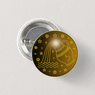 Aquarius Zodiac Emblem Minimal Celestial Symbol Button