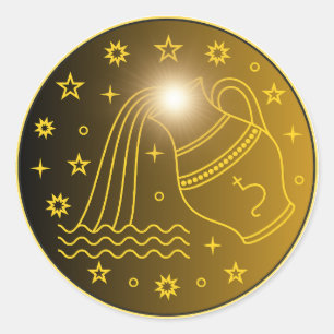 Aquarius Zodiac Emblem Minimal Celestial Symbol Classic Round Sticker