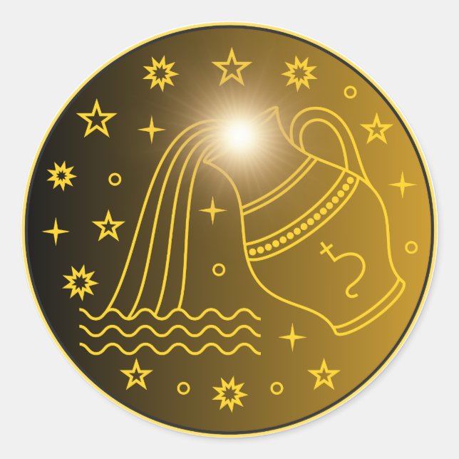Aquarius Zodiac Emblem | Minimal Celestial Symbol Classic Round Sticker (Front)