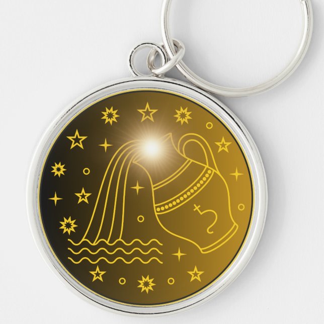 Aquarius Zodiac Emblem | Minimal Celestial Symbol Keychain (Front)