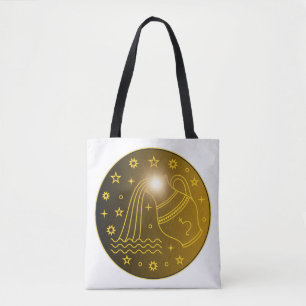 Aquarius Zodiac Emblem   Minimal Celestial Symbol Tote Bag