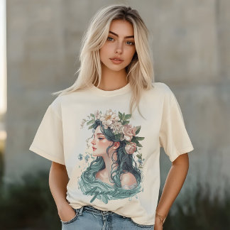 Aquarius Zodiac, Floral Woman, Botanical Lovers T-Shirt