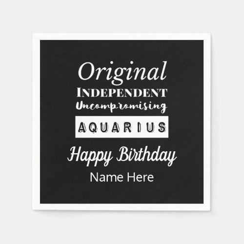 Aquarius Zodiac Fun Characteristics Birthday Napkins