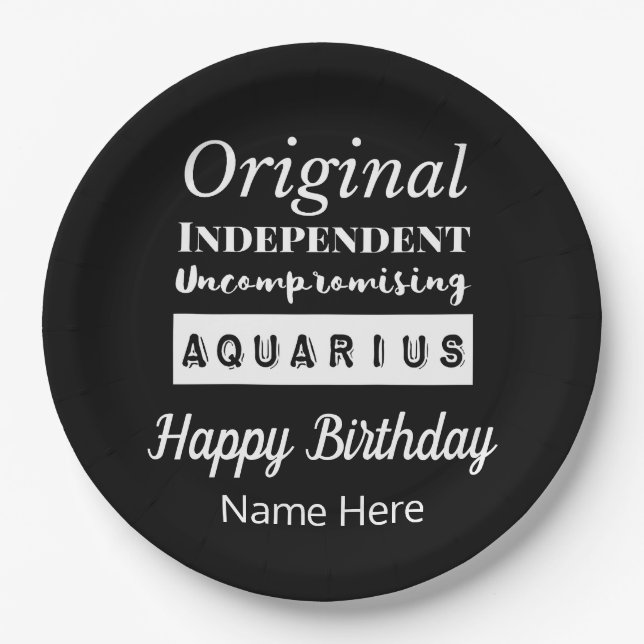Aquarius Zodiac Fun Characteristics Birthday Paper Plates (Front)