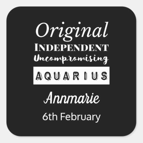 Aquarius Zodiac Fun Characteristics Birthday Square Sticker