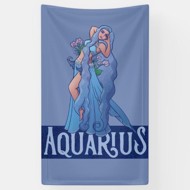 Aquarius Zodiac Goddess Belly Dancer Art Birthday Banner (Vertical)