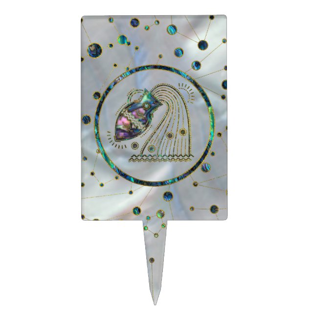 Aquarius Zodiac Gold Abalone on Constellation Cake Topper (Front)