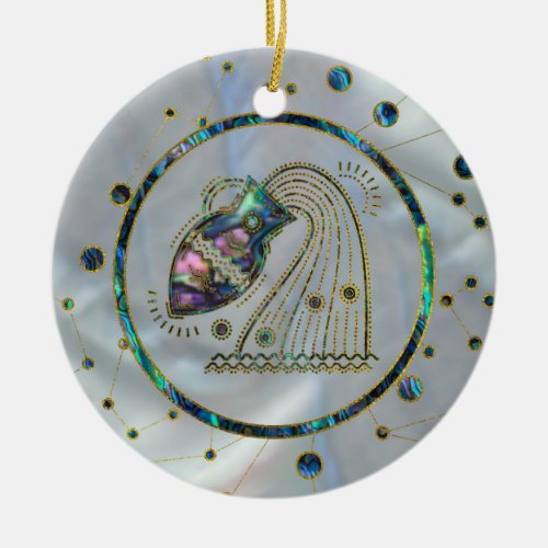 Aquarius Zodiac Gold Abalone on Constellation Ceramic Ornament