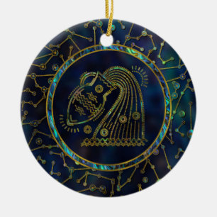 Aquarius Zodiac Gold Abalone on Constellation Ceramic Ornament