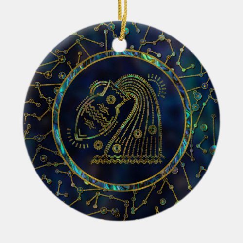 Aquarius Zodiac Gold Abalone on Constellation Ceramic Ornament