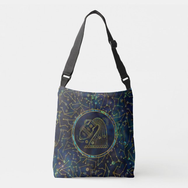 Aquarius Zodiac Gold Abalone on Constellation Crossbody Bag (Front)