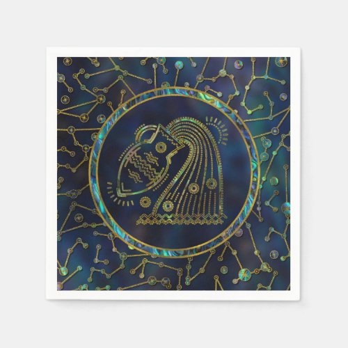 Aquarius Zodiac Gold Abalone on Constellation Paper Napkins