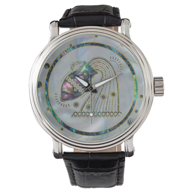 Aquarius Zodiac Gold Abalone on Constellation Watch (Front)