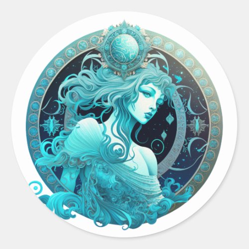 Aquarius Zodiac Graphic Classic Round Sticker