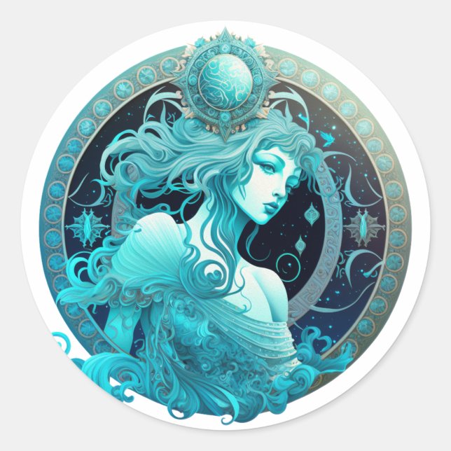 Aquarius Zodiac Graphic Classic Round Sticker (Front)