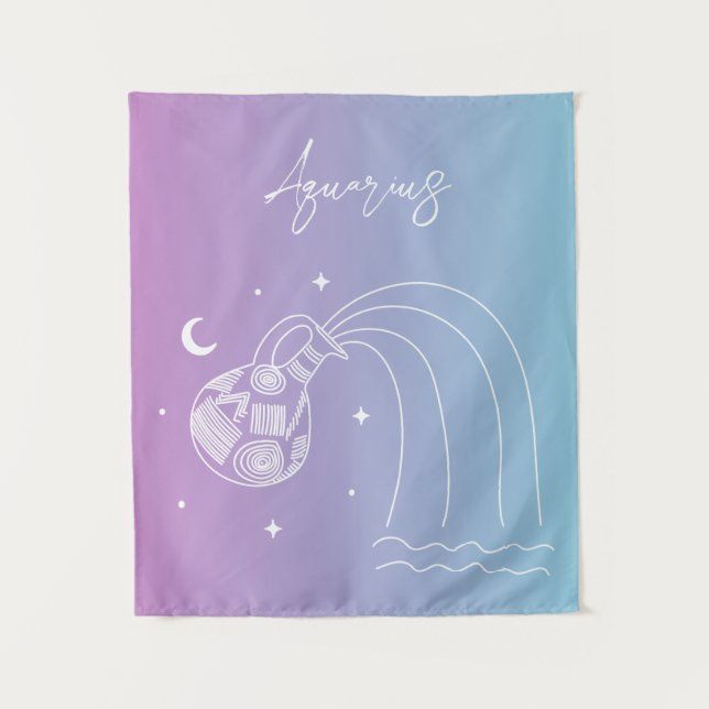 Aquarius zodiac horoscope star sign gradient tapestry (Front)
