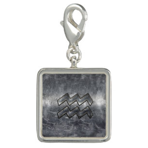 Aquarius Zodiac Industrial Silver Steel Charm