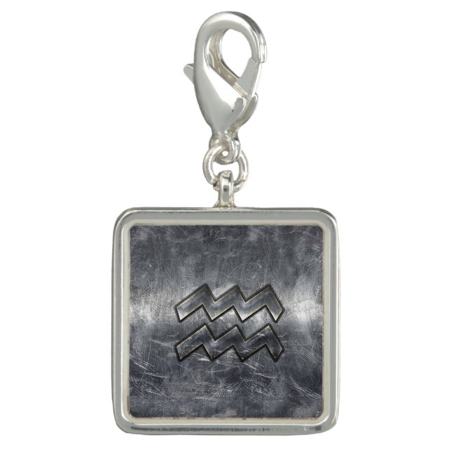Aquarius Zodiac Industrial Silver Steel Charm (Front)