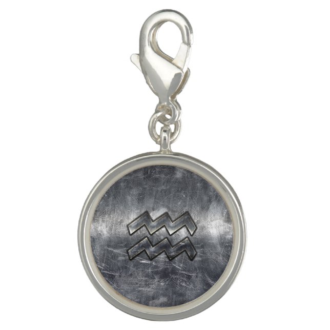 Aquarius Zodiac Industrial Silver Steel Charm (Front)