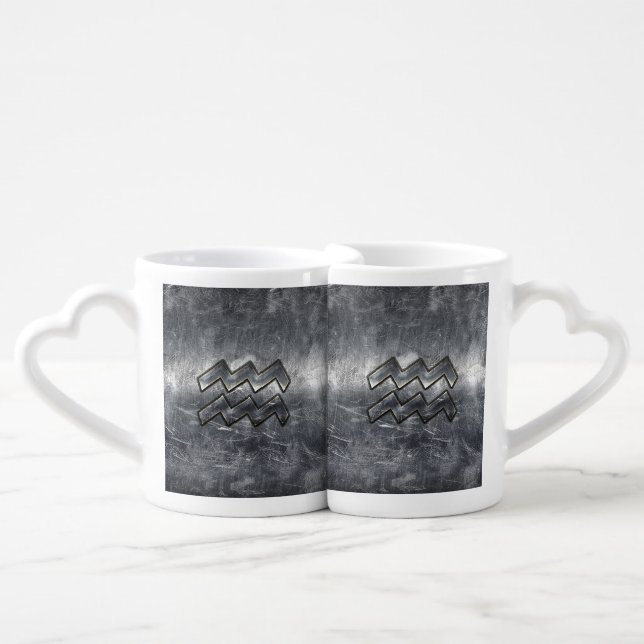 Aquarius Zodiac Industrial Silver Steel Coffee Mug Set (Front Nesting)